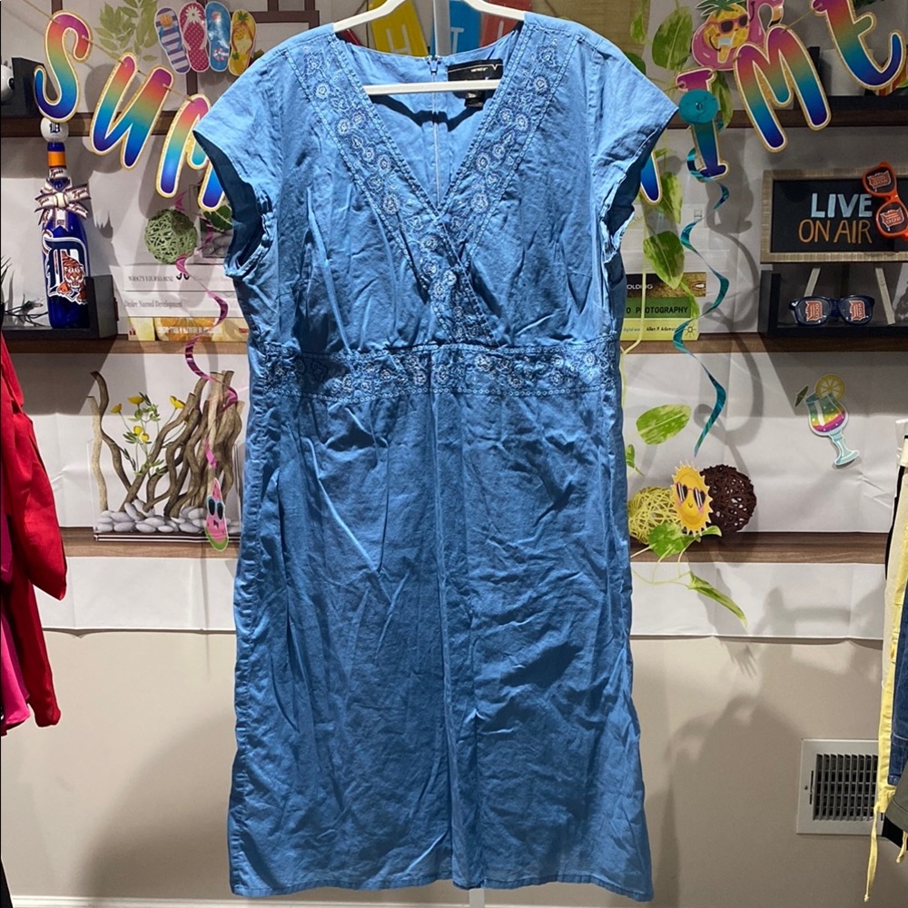 Venezia Blue Flutter Sleeve Midi Dress Ptp is 27 length is 49